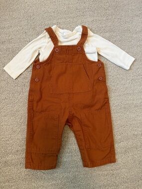 Hanna Andersson Rust Brown Overalls with Cream onesie